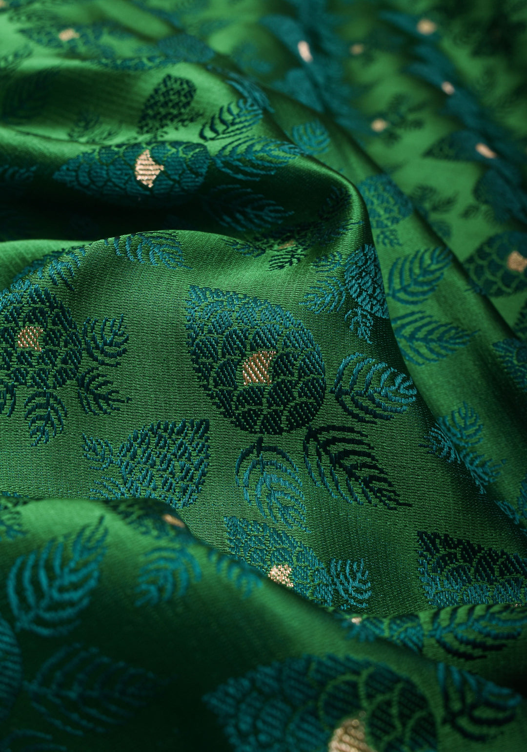 Green Tanchoi Banarasi Silk Saree with Self Brocade, Dainty Buttis and Zari Borders  | SILK MARK CERTIFIED