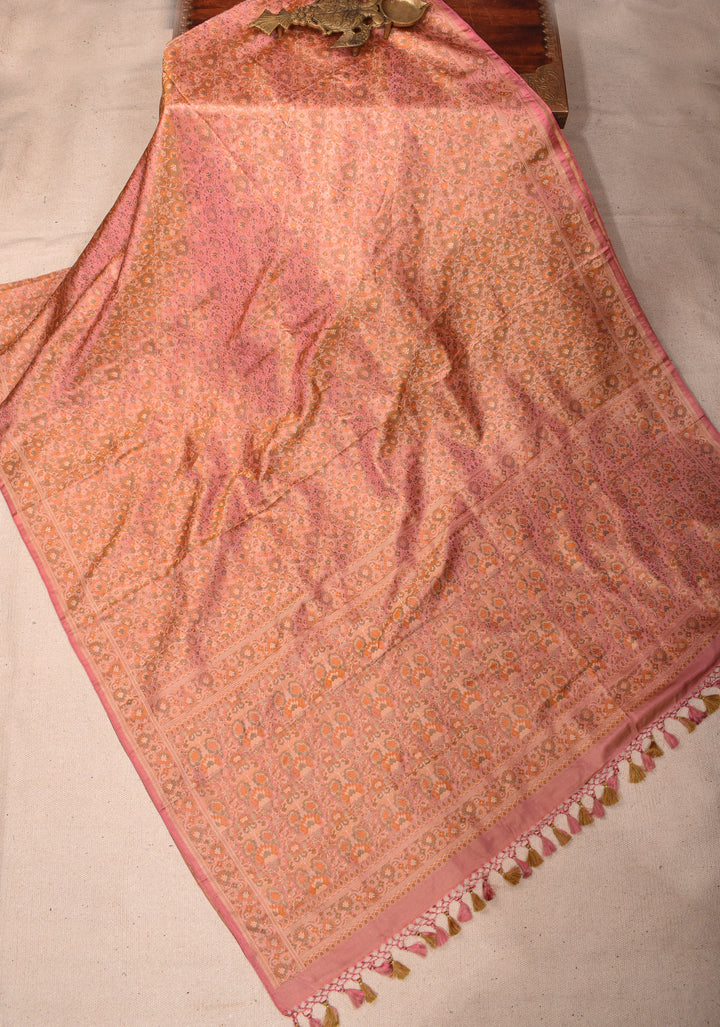 Delicate Pink Banarasi Silk Saree with Floral Patterns and Subtle Tassels| SILK MARK CERTIFIED