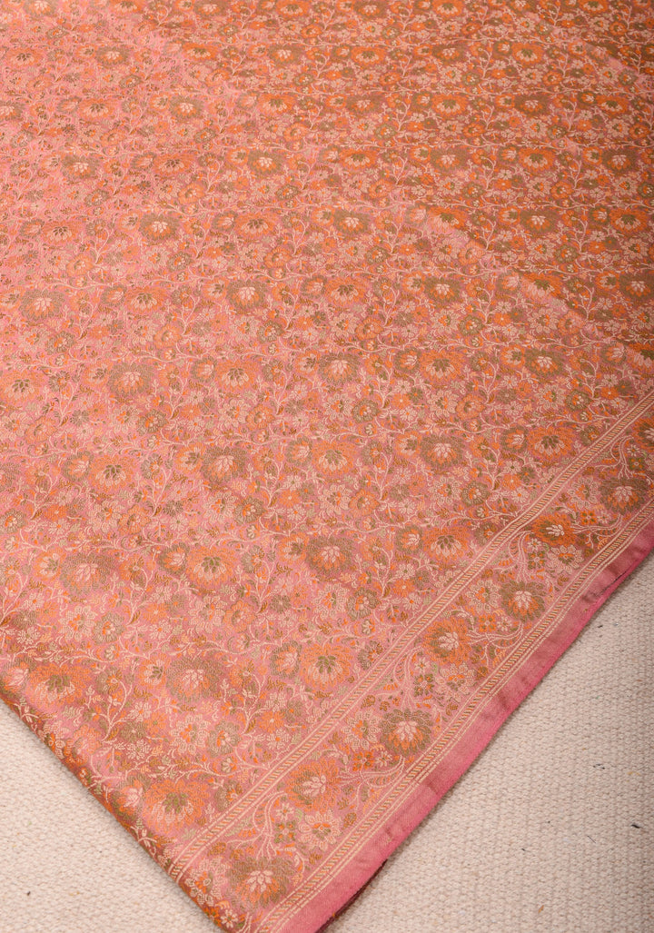 Delicate Pink Banarasi Silk Saree with Floral Patterns and Subtle Tassels| SILK MARK CERTIFIED