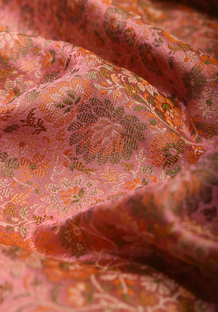 Delicate Pink Banarasi Silk Saree with Floral Patterns and Subtle Tassels| SILK MARK CERTIFIED