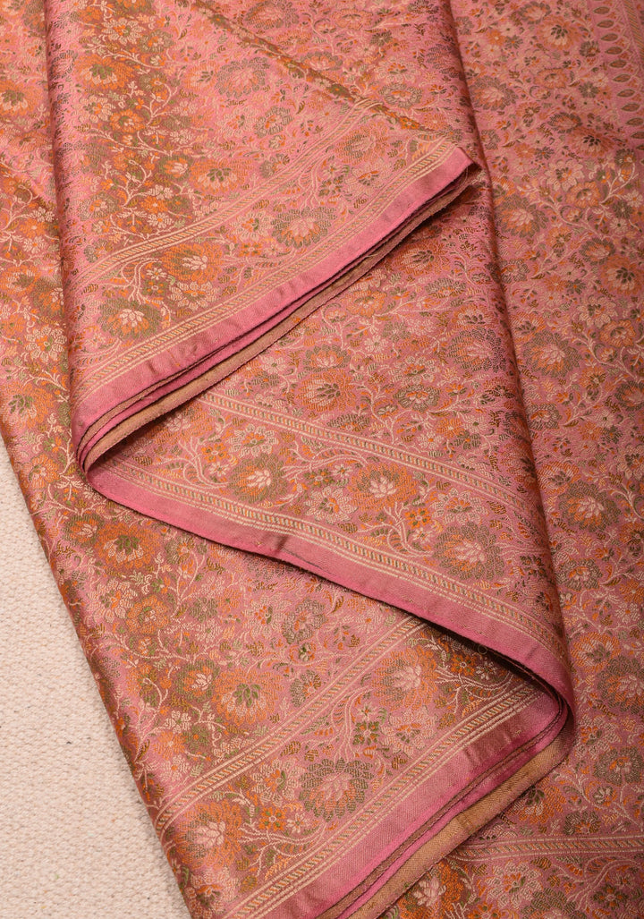 Delicate Pink Banarasi Silk Saree with Floral Patterns and Subtle Tassels| SILK MARK CERTIFIED