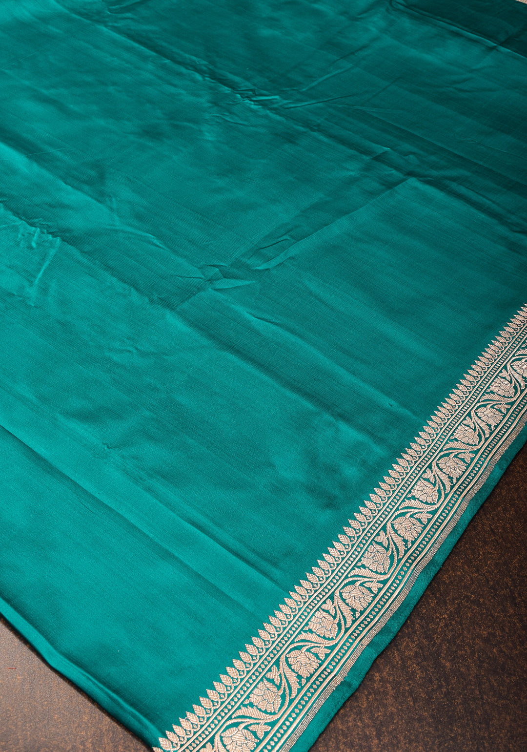 Teal Pure Mashru silk saree with Minimal Zari Borders and Tanchoi Jamawar Pallu | SILK MARK CERTIFIED