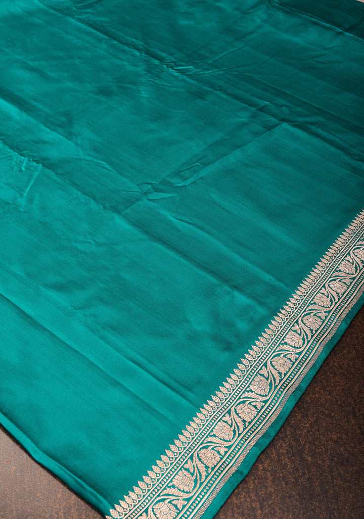 Teal Pure Mashru silk saree with Minimal Zari Borders and Tanchoi Jamawar Pallu | SILK MARK CERTIFIED