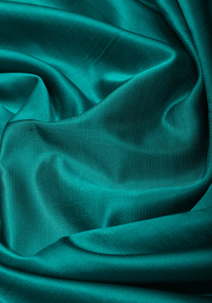 Teal Pure Mashru silk saree with Minimal Zari Borders and Tanchoi Jamawar Pallu | SILK MARK CERTIFIED