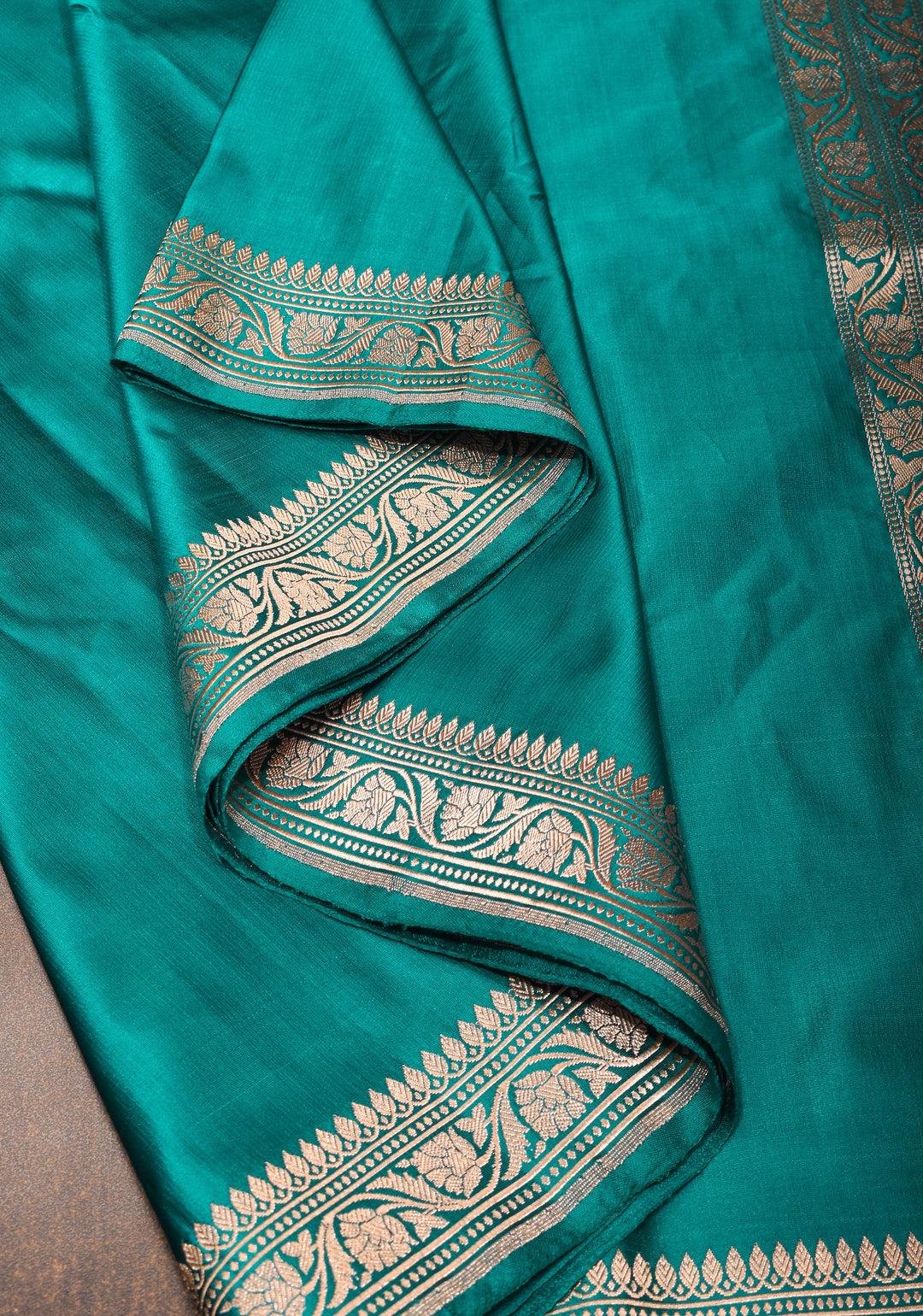 Teal Pure Mashru silk saree with Minimal Zari Borders and Tanchoi Jamawar Pallu | SILK MARK CERTIFIED