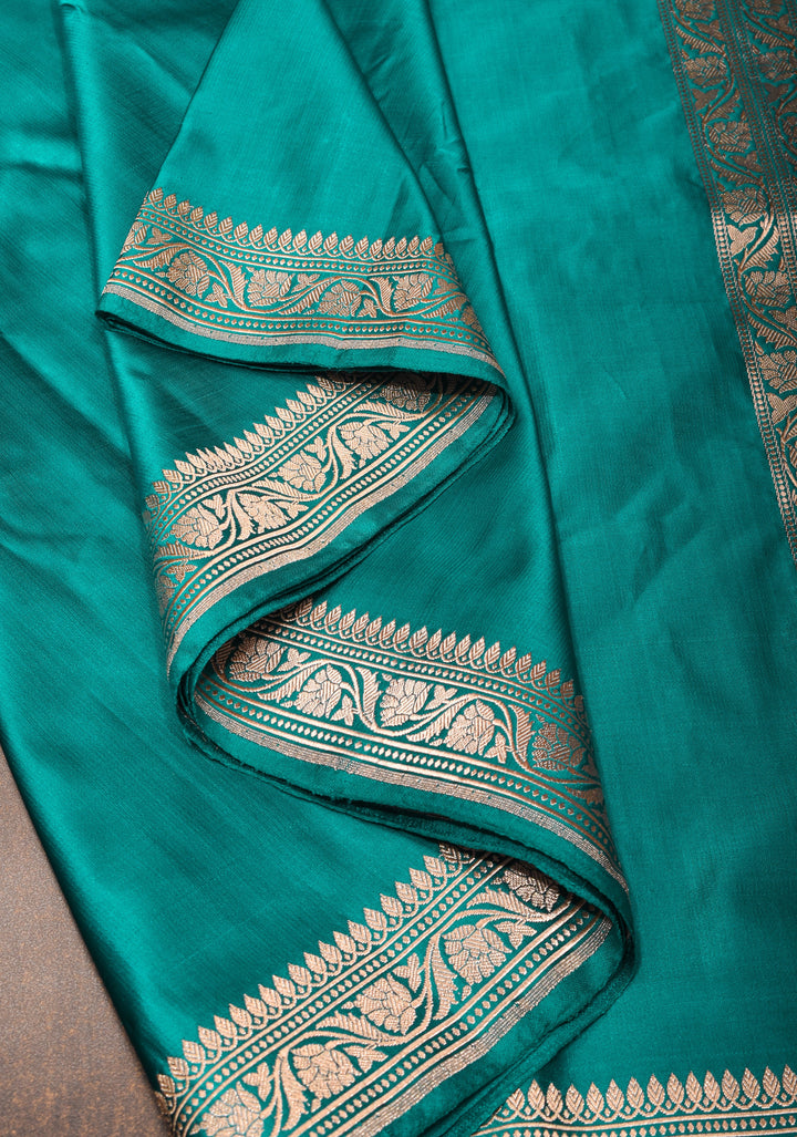 Teal Pure Mashru silk saree with Minimal Zari Borders and Tanchoi Jamawar Pallu | SILK MARK CERTIFIED