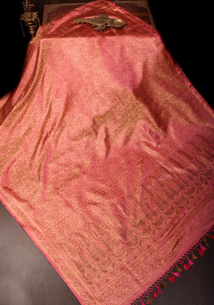 Old Rose Tanchoi Banarasi Saree in Pure Silk Satin | SILK MARK CERTIFIED