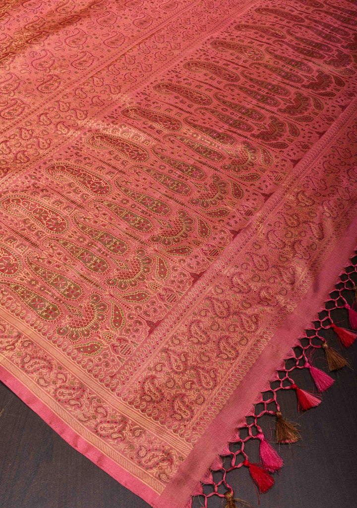 Old Rose Tanchoi Banarasi Saree in Pure Silk Satin | SILK MARK CERTIFIED