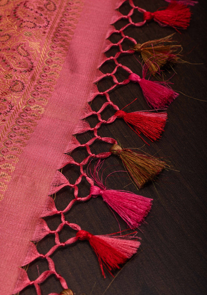 Old Rose Tanchoi Banarasi Saree in Pure Silk Satin | SILK MARK CERTIFIED