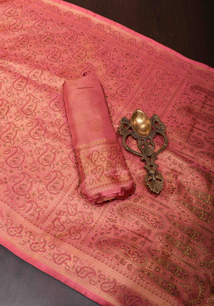 Old Rose Tanchoi Banarasi Saree in Pure Silk Satin | SILK MARK CERTIFIED
