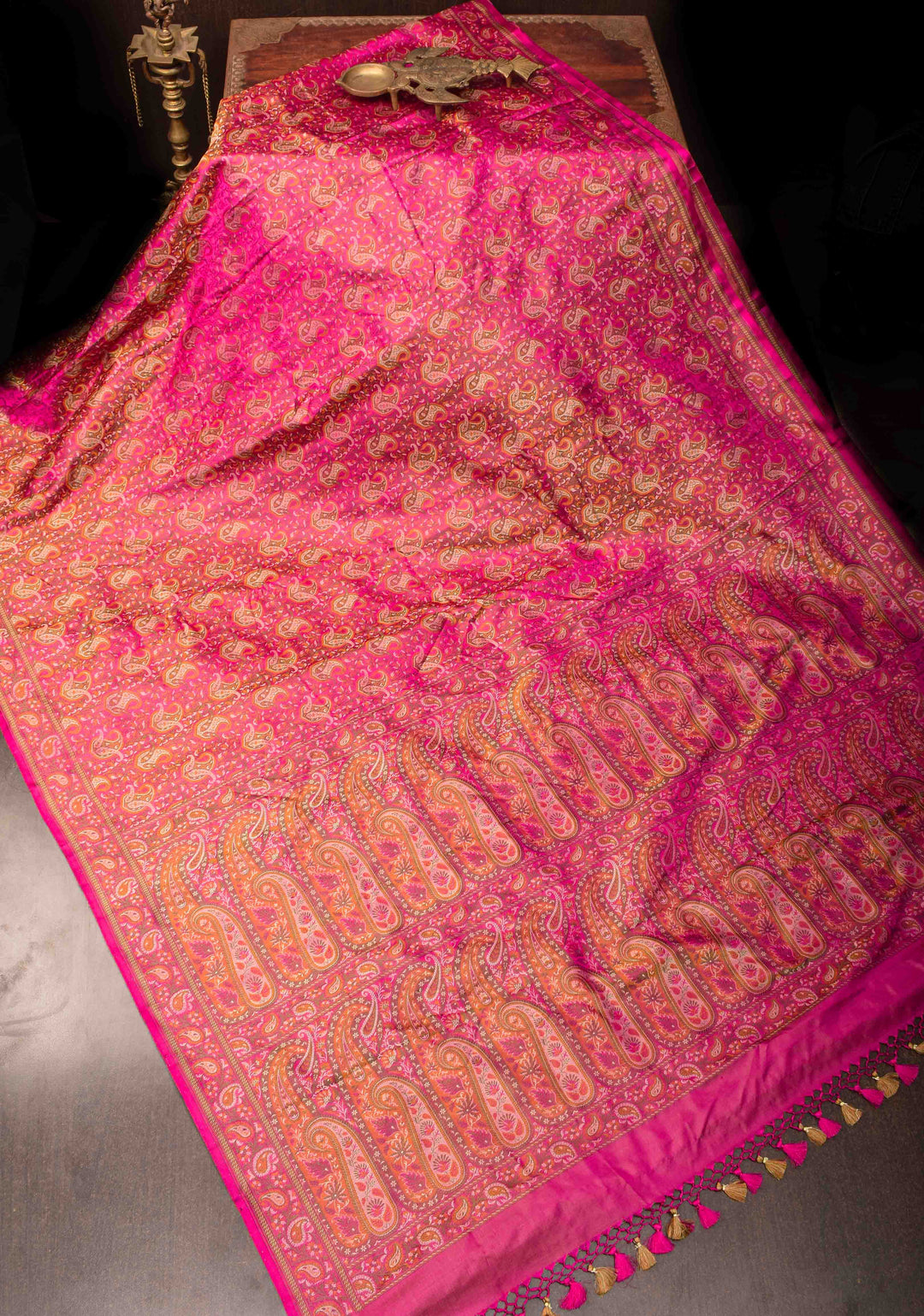 Pink Tanchoi Banarasi Satin Silk Saree with Floral Brocade | SILK MARK CERTIFIED