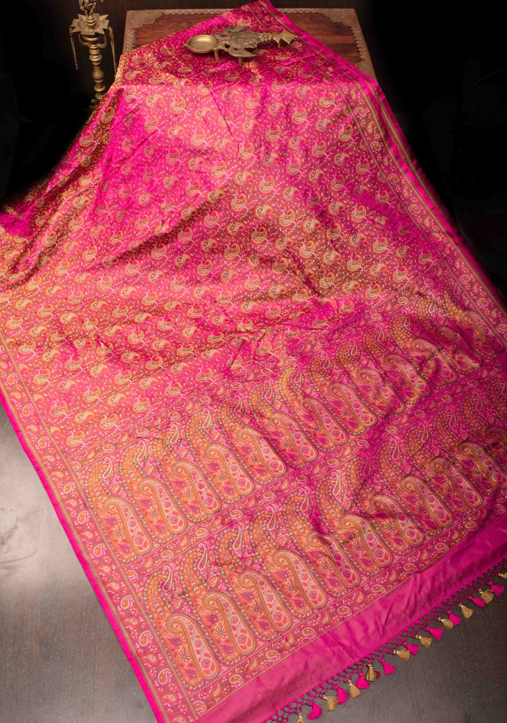 Pink Tanchoi Banarasi Satin Silk Saree with Floral Brocade | SILK MARK CERTIFIED