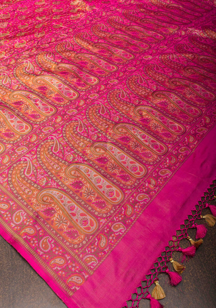 Pink Tanchoi Banarasi Satin Silk Saree with Floral Brocade | SILK MARK CERTIFIED