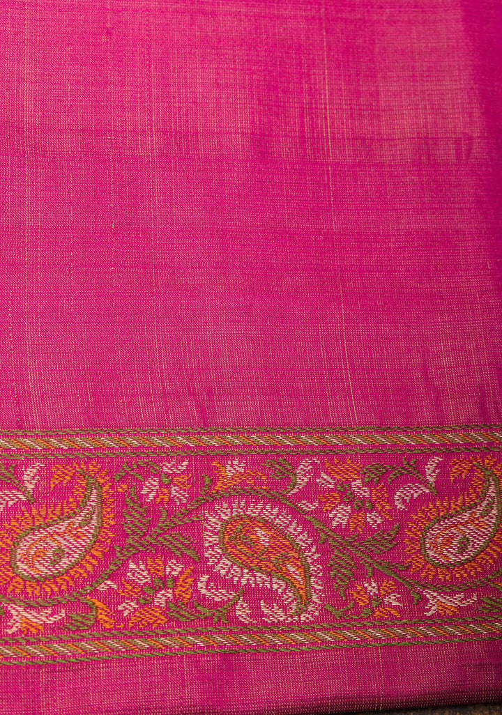 Pink Tanchoi Banarasi Satin Silk Saree with Floral Brocade | SILK MARK CERTIFIED