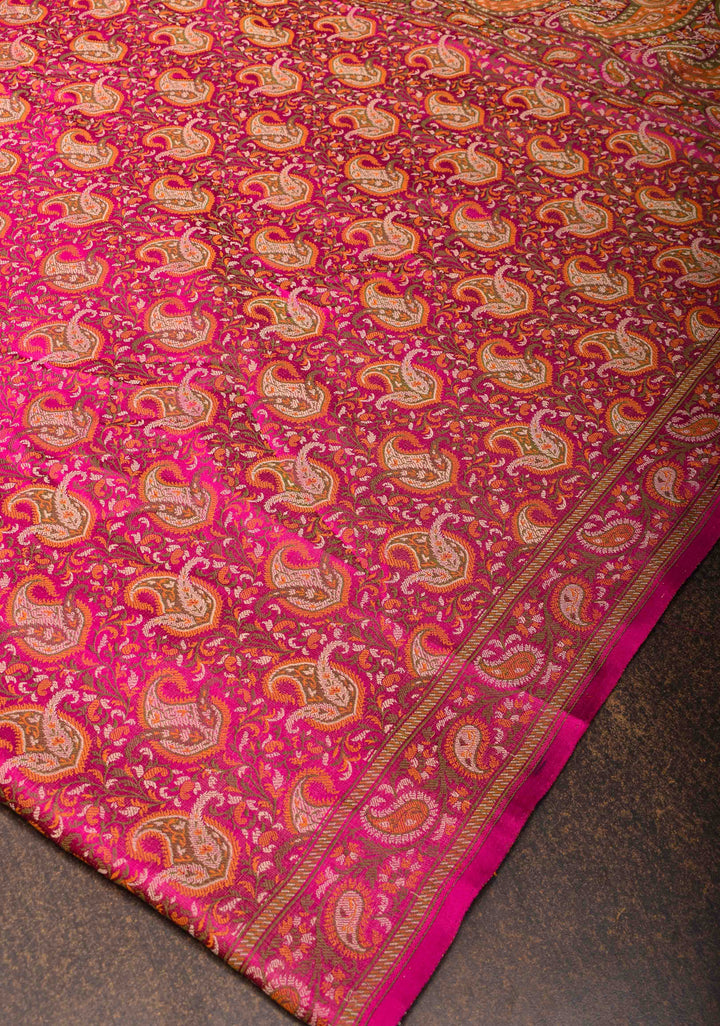 Pink Tanchoi Banarasi Satin Silk Saree with Floral Brocade | SILK MARK CERTIFIED