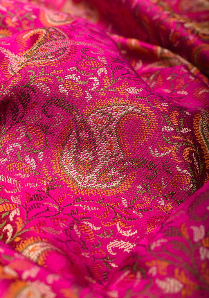 Pink Tanchoi Banarasi Satin Silk Saree with Floral Brocade | SILK MARK CERTIFIED