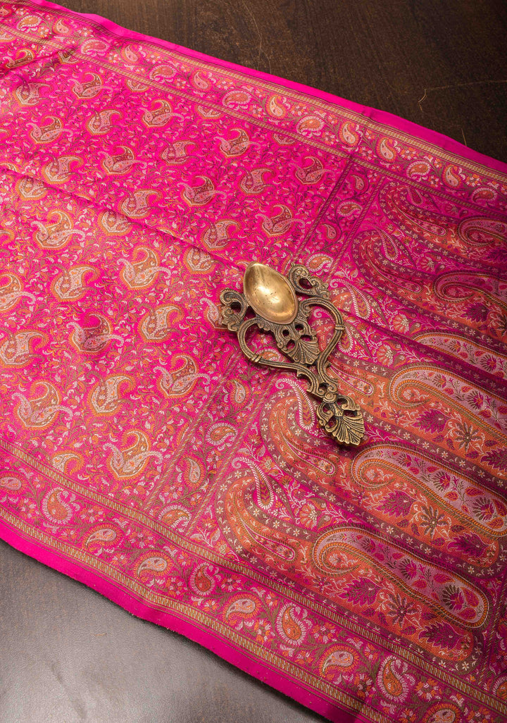 Pink Tanchoi Banarasi Satin Silk Saree with Floral Brocade | SILK MARK CERTIFIED