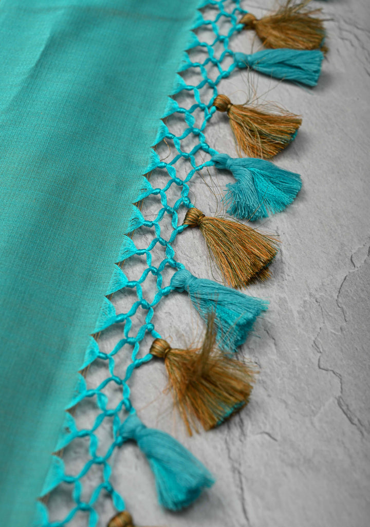 Turquoise Green Tanchoi Banarasi Satin Silk Saree with Floral Brocade | SILK MARK CERTIFIED