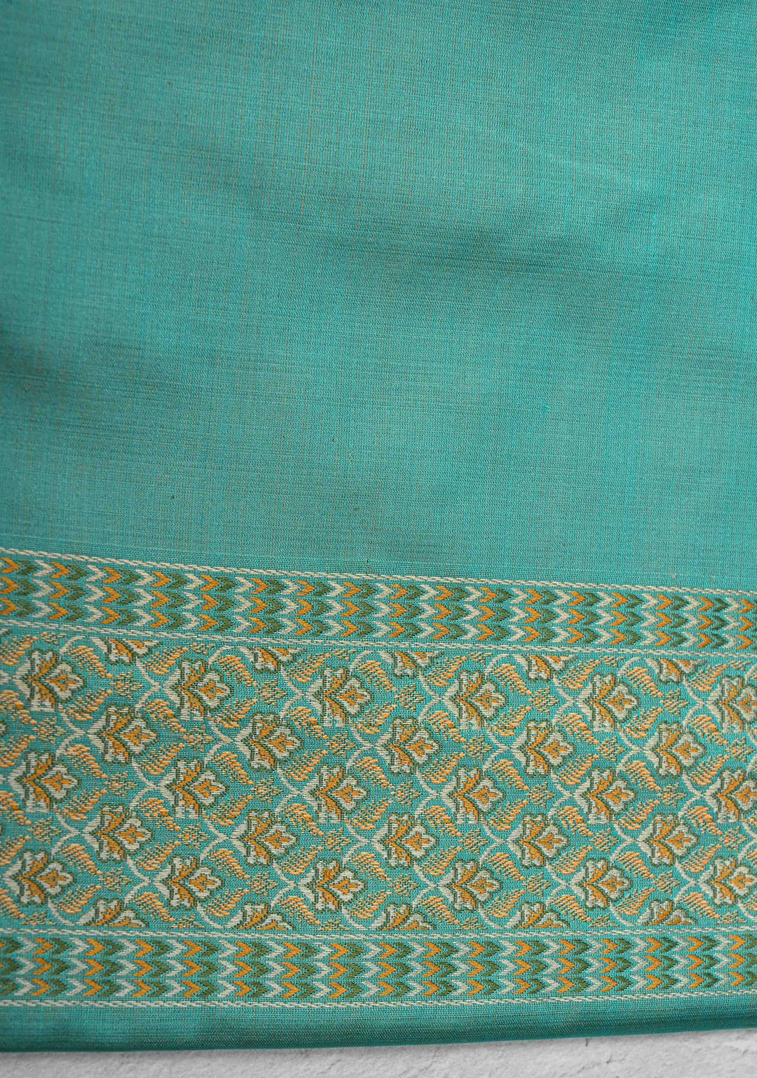 Turquoise Green Tanchoi Banarasi Satin Silk Saree with Floral Brocade | SILK MARK CERTIFIED