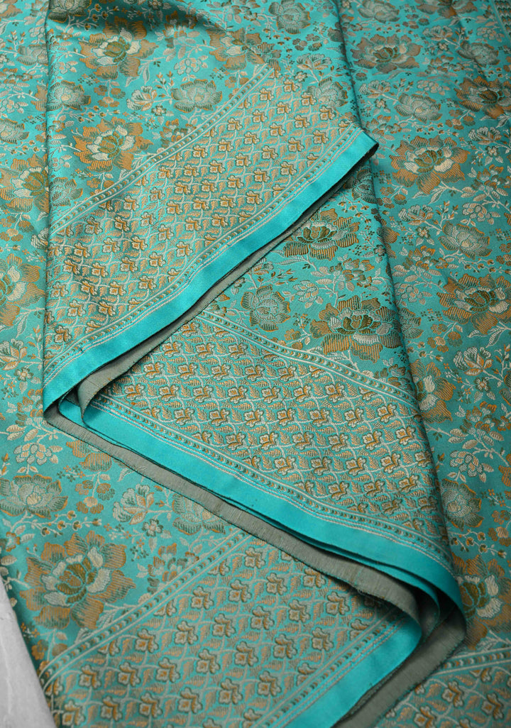 Turquoise Green Tanchoi Banarasi Satin Silk Saree with Floral Brocade | SILK MARK CERTIFIED