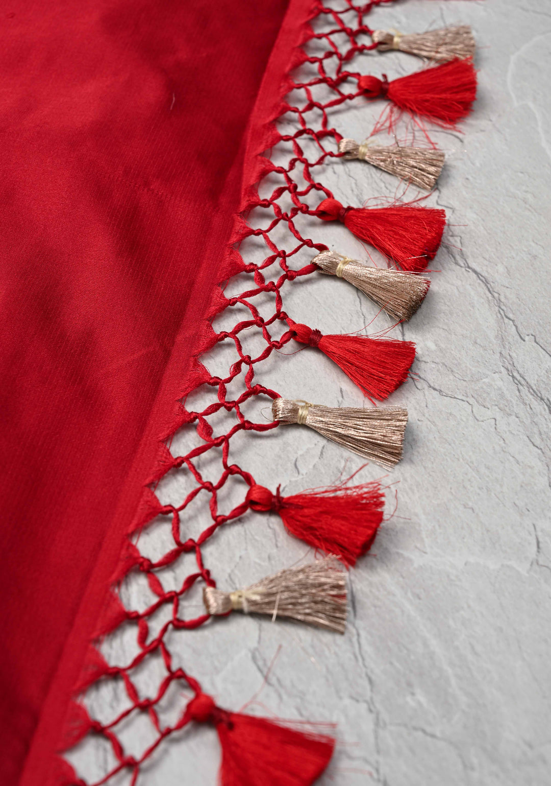Blood Red Mashru Silk Saree with Zari Border | SILK MARK CERTIFIED