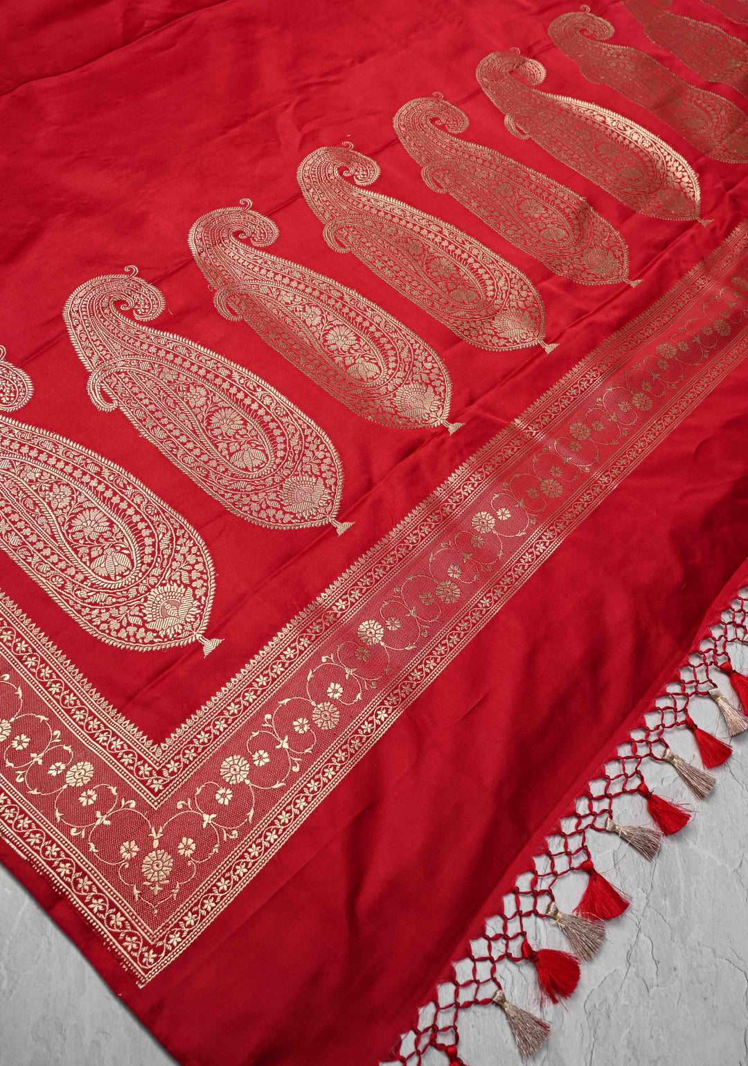 Blood Red Mashru Silk Saree with Zari Border | SILK MARK CERTIFIED