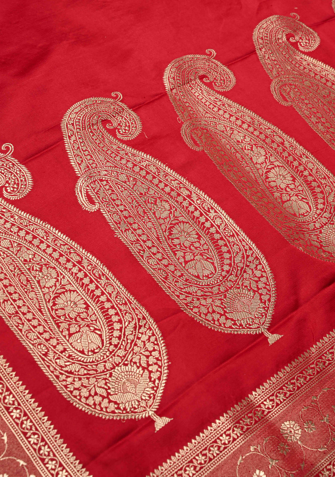 Blood Red Mashru Silk Saree with Zari Border | SILK MARK CERTIFIED