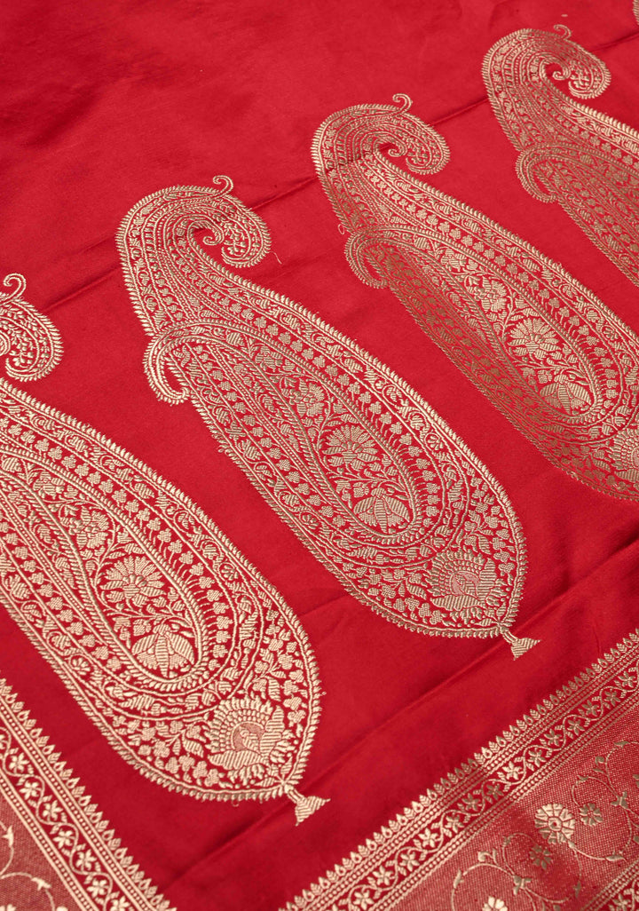 Blood Red Mashru Silk Saree with Zari Border | SILK MARK CERTIFIED