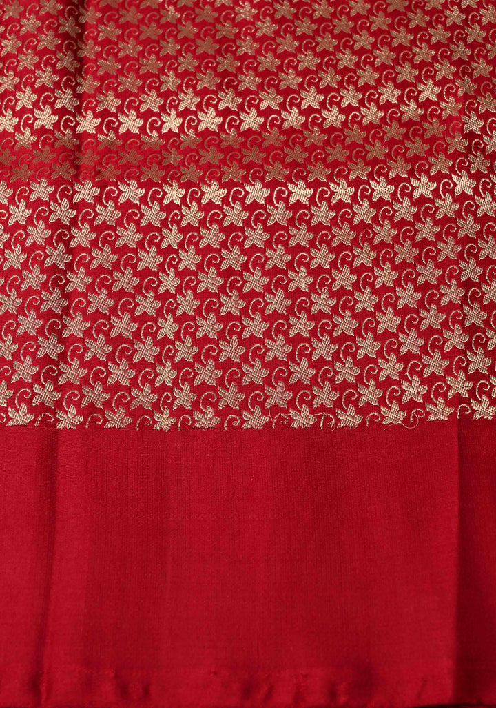 Blood Red Mashru Silk Saree with Zari Border | SILK MARK CERTIFIED