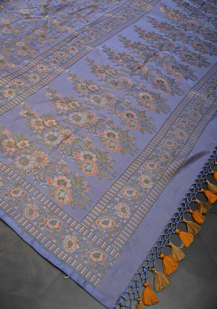 Pastel Blue Tanchoi Banarasi Satin Silk Saree with Floral Brocade Jaal | SILK MARK CERTIFIED