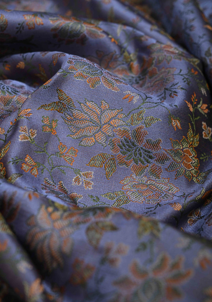 Pastel Blue Tanchoi Banarasi Satin Silk Saree with Floral Brocade Jaal | SILK MARK CERTIFIED