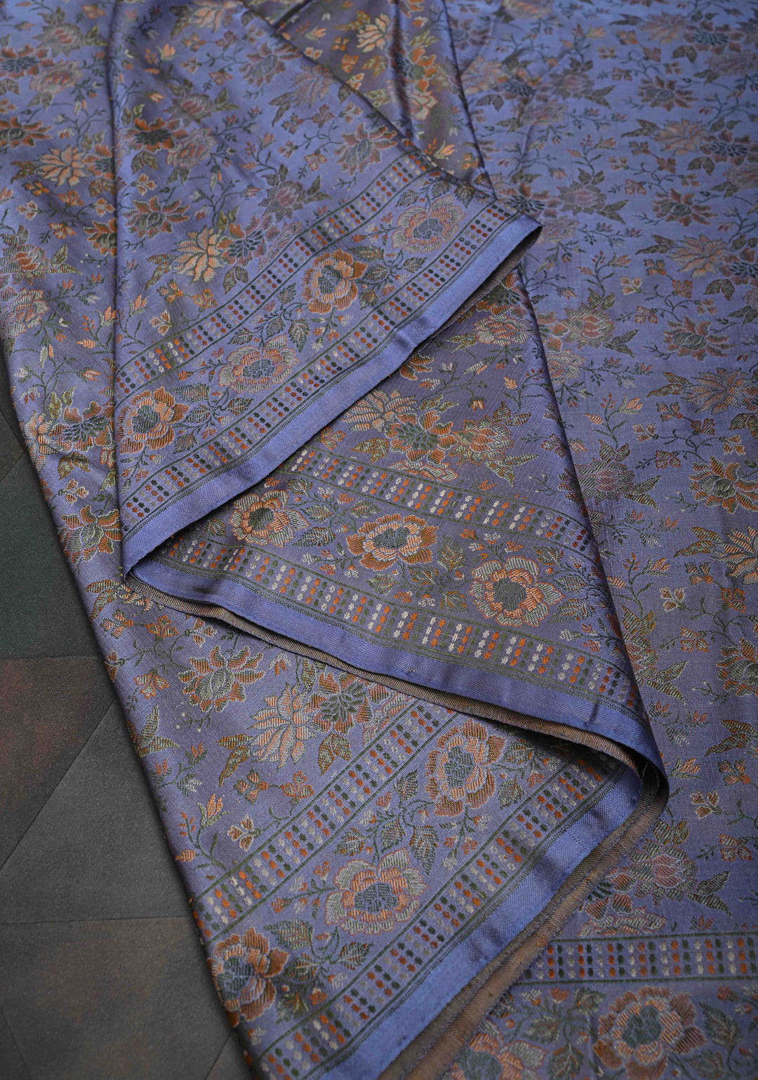 Pastel Blue Tanchoi Banarasi Satin Silk Saree with Floral Brocade Jaal | SILK MARK CERTIFIED