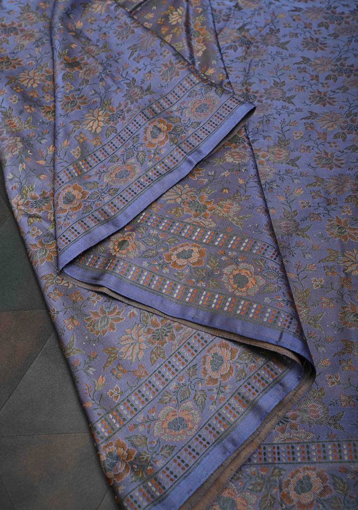Pastel Blue Tanchoi Banarasi Satin Silk Saree with Floral Brocade Jaal | SILK MARK CERTIFIED