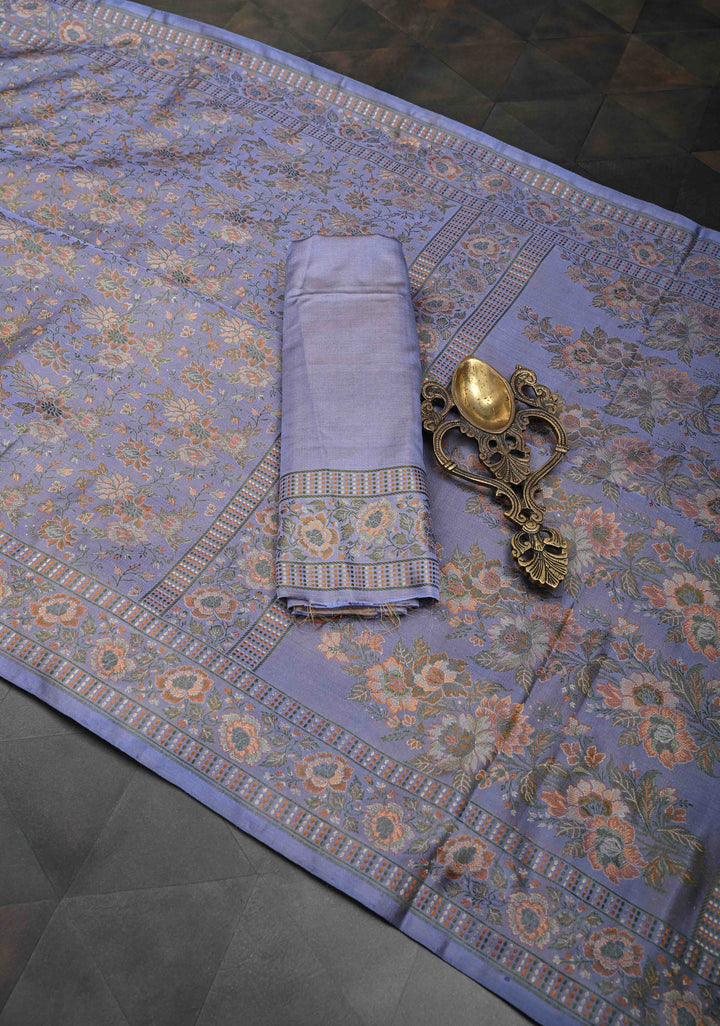 Pastel Blue Tanchoi Banarasi Satin Silk Saree with Floral Brocade Jaal | SILK MARK CERTIFIED