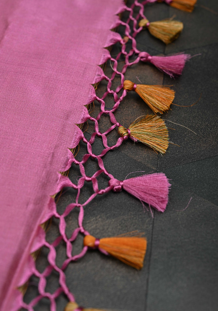 Tulip Pink Tanchoi Banarasi Satin Silk Saree with Floral Brocade Jaal | SILK MARK CERTIFIED