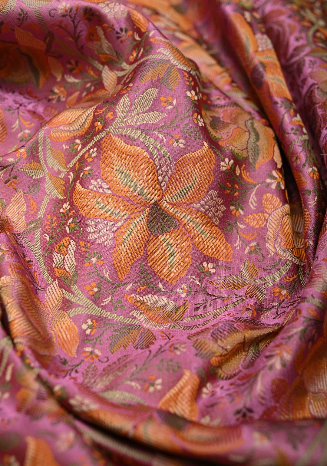 Tulip Pink Tanchoi Banarasi Satin Silk Saree with Floral Brocade Jaal | SILK MARK CERTIFIED