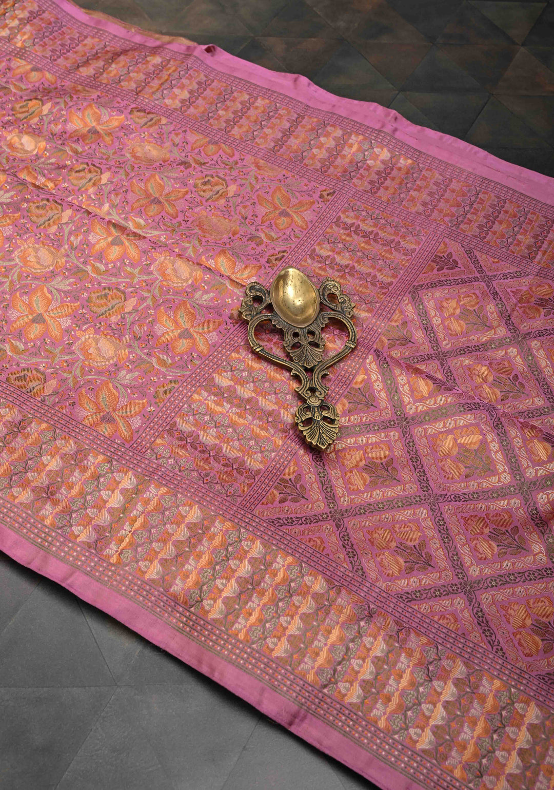 Tulip Pink Tanchoi Banarasi Satin Silk Saree with Floral Brocade Jaal | SILK MARK CERTIFIED