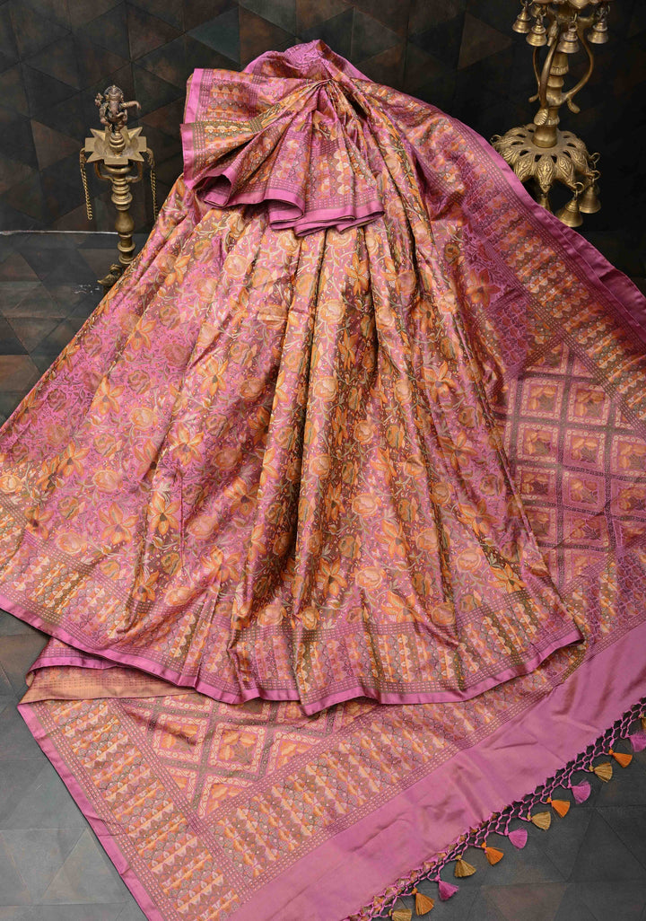 Tulip Pink Tanchoi Banarasi Satin Silk Saree with Floral Brocade Jaal | SILK MARK CERTIFIED