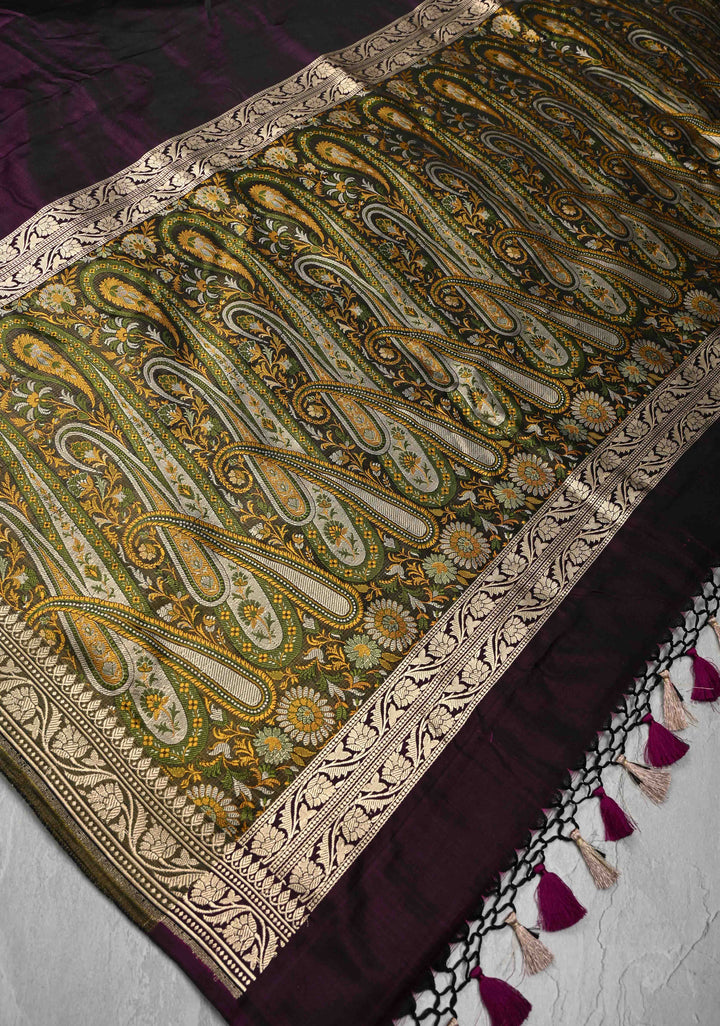 Purple Dual Tone Tanchoi Banarasi Saree in Pure Silk Satin and Zari Border | SILK MARK CERTIFIED