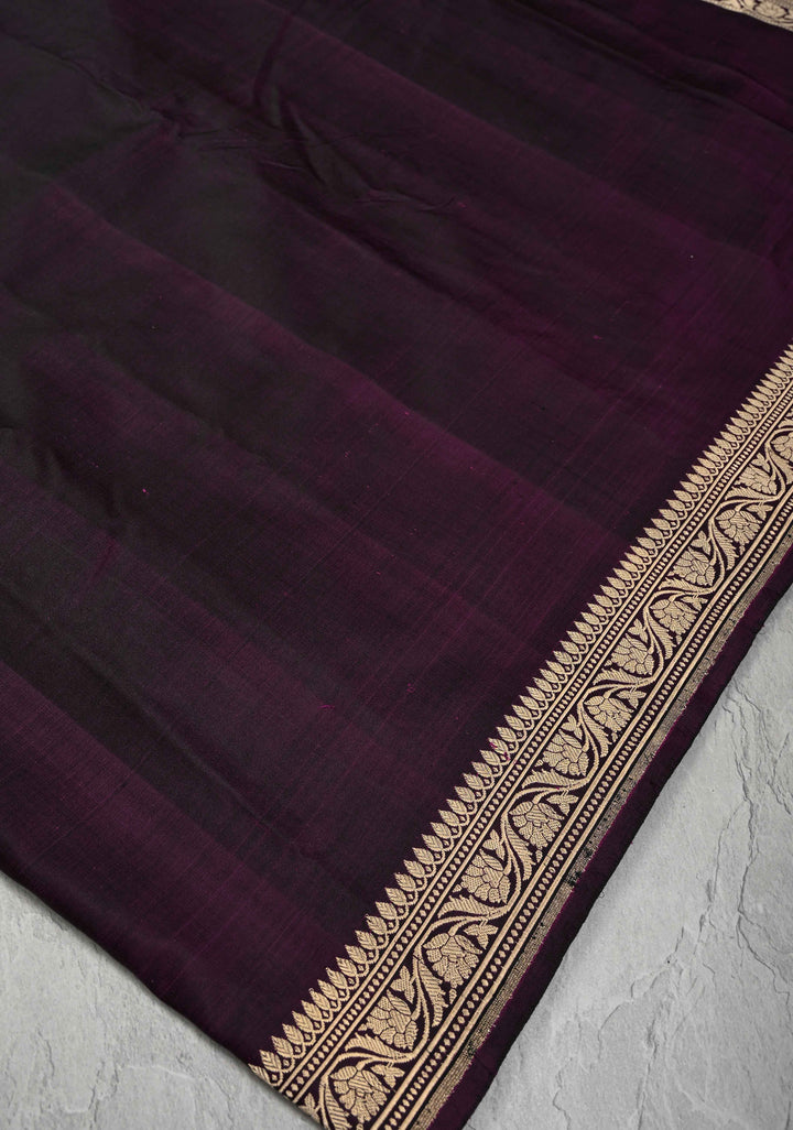 Purple Dual Tone Tanchoi Banarasi Saree in Pure Silk Satin and Zari Border | SILK MARK CERTIFIED
