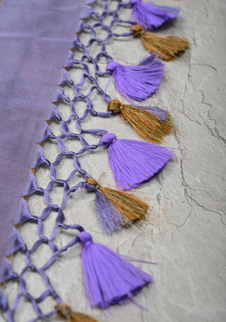 Tanchoi on Pure Banarasi Satin Silk in lavender with Floral Diagonal Stripes  | SILK MARK CERTIFIED