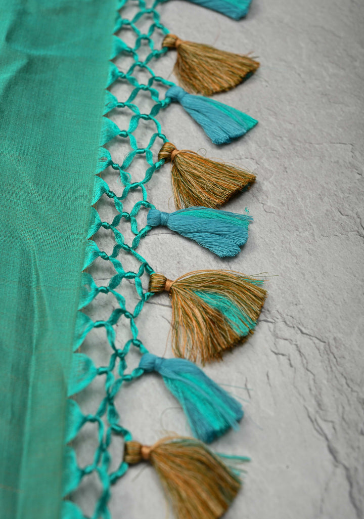 Turquoise Tanchoi Banarasi Satin Silk Saree with Floral Brocade Jaal | SILK MARK CERTIFIED