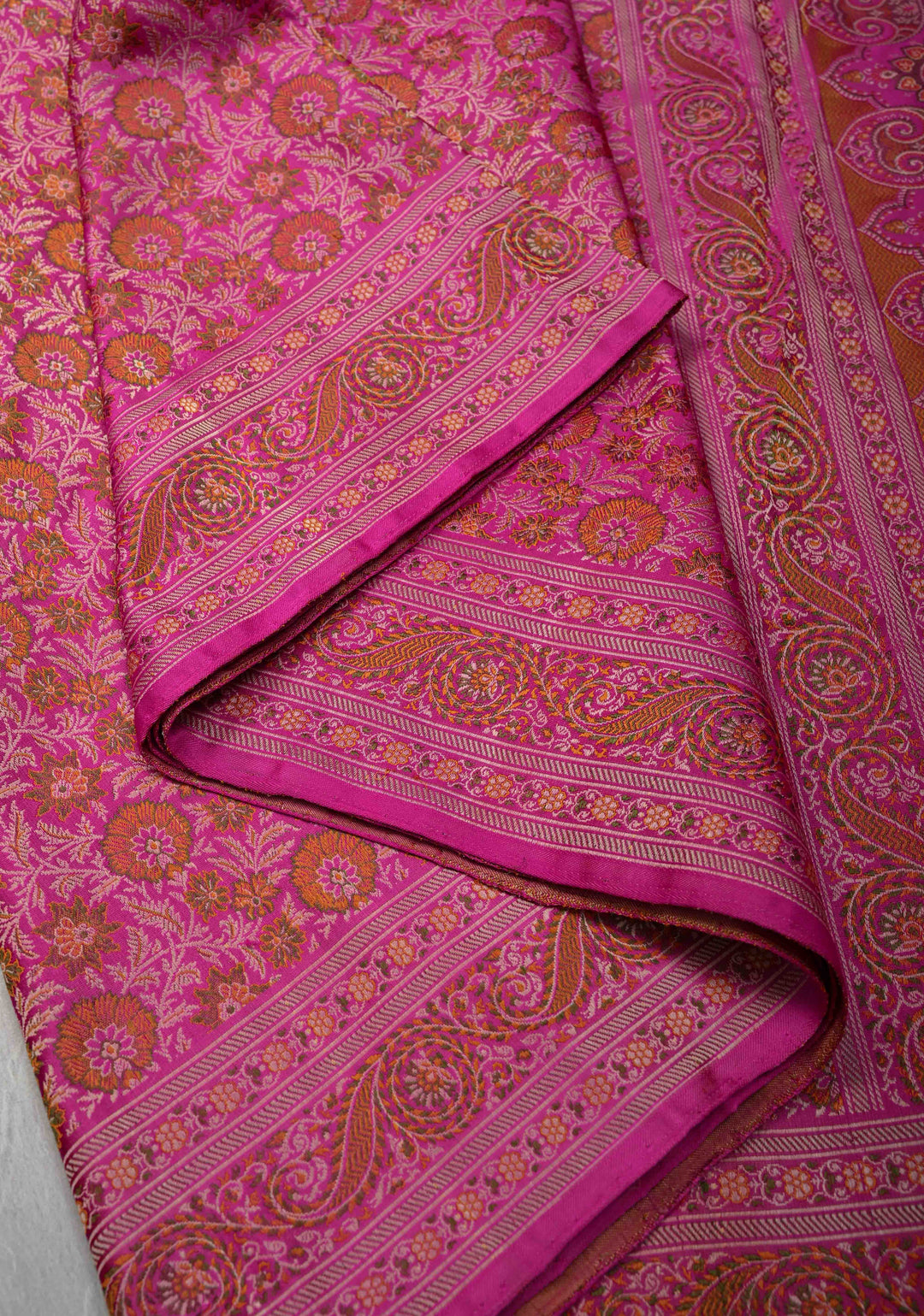 French Rose Tanchoi Banarasi Satin Silk Saree with Floral Brocade Jaal | SILK MARK CERTIFIED