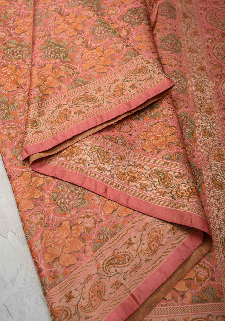 Salmon Tanchoi Banarasi Satin Silk Saree with Floral Brocade Jaal | SILK MARK CERTIFIED