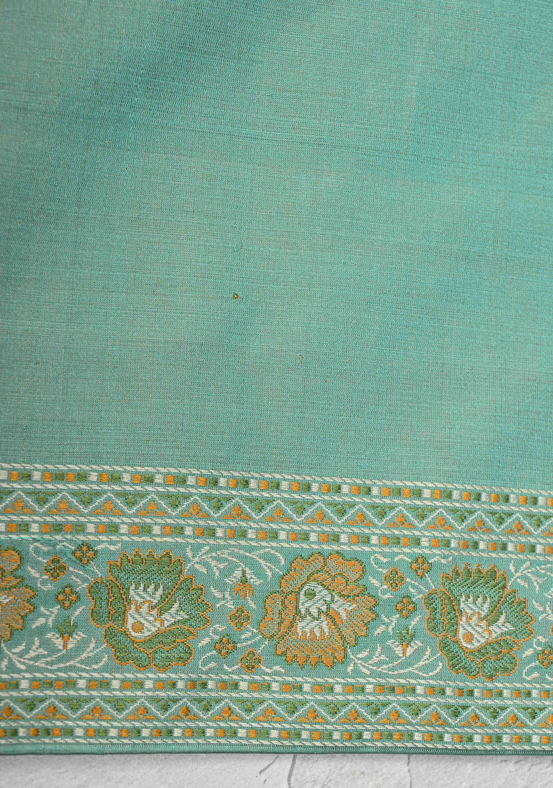 light cyan Tanchoi Banarasi Satin Silk Saree with Floral Brocade Jaal | SILK MARK CERTIFIED