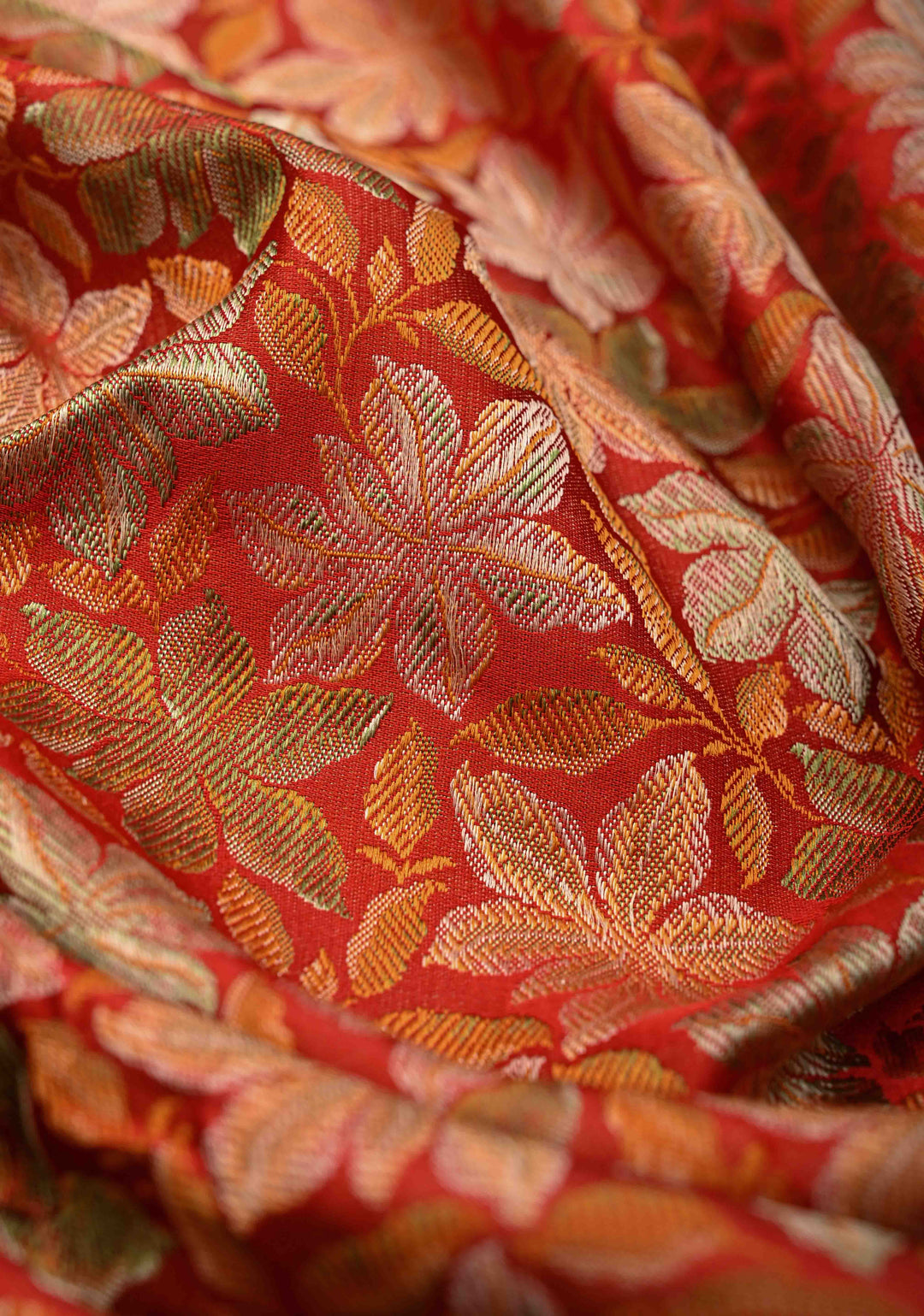 Red Tanchoi Banarasi Satin Silk Saree with Floral Brocade Jaal | SILK MARK CERTIFIED