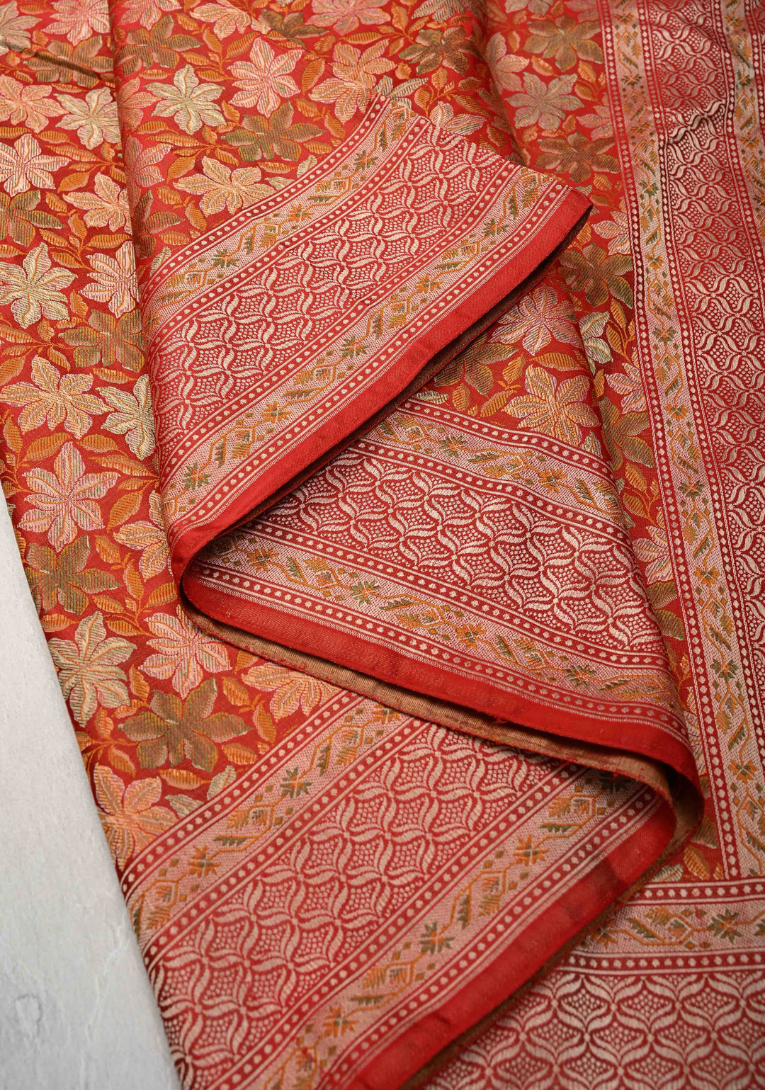 Red Tanchoi Banarasi Satin Silk Saree with Floral Brocade Jaal | SILK MARK CERTIFIED