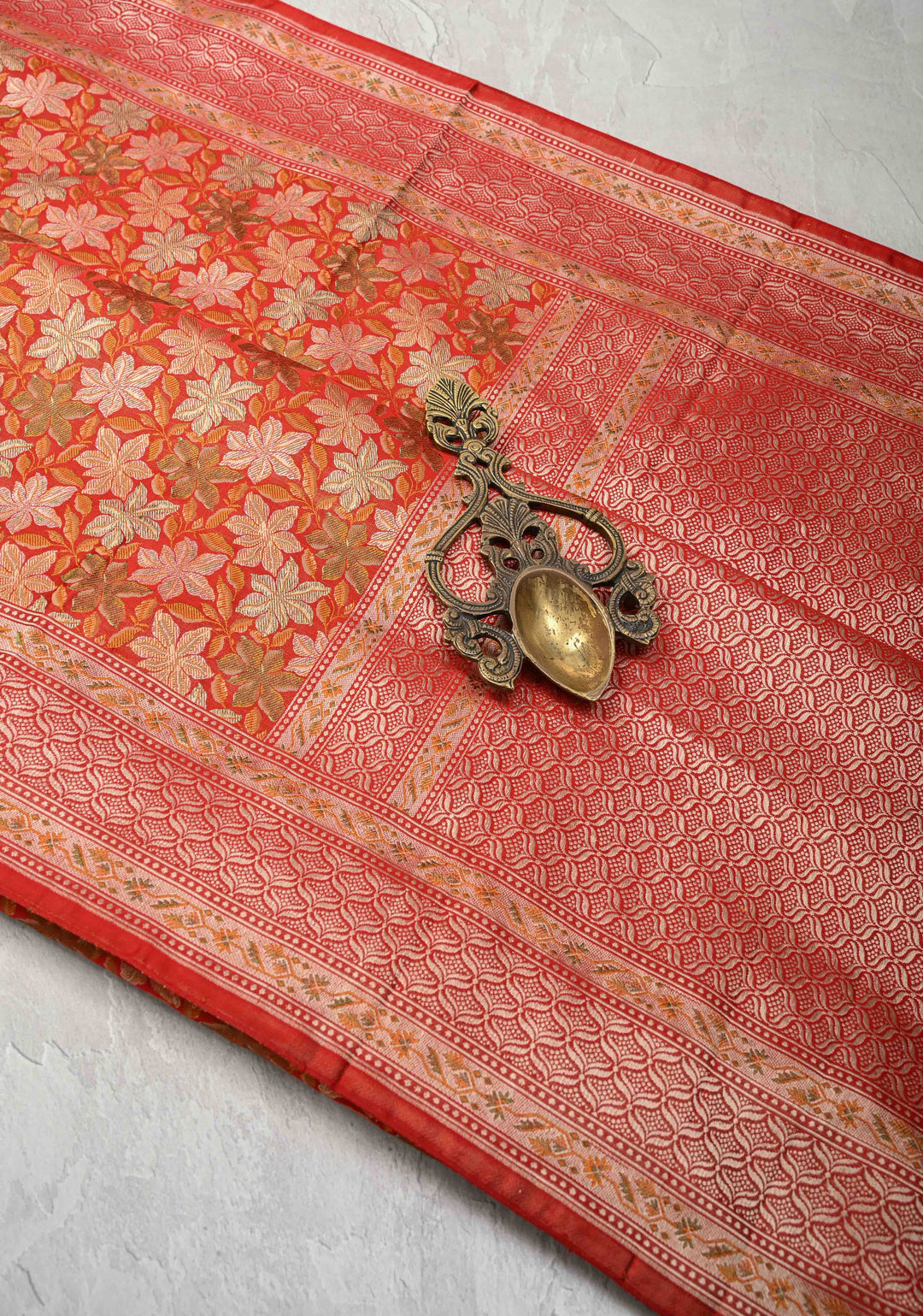 Red Tanchoi Banarasi Satin Silk Saree with Floral Brocade Jaal | SILK MARK CERTIFIED