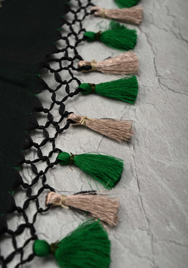 Green Black Tanchoi Saree with Zari Border | SILK MARK CERTIFIED
