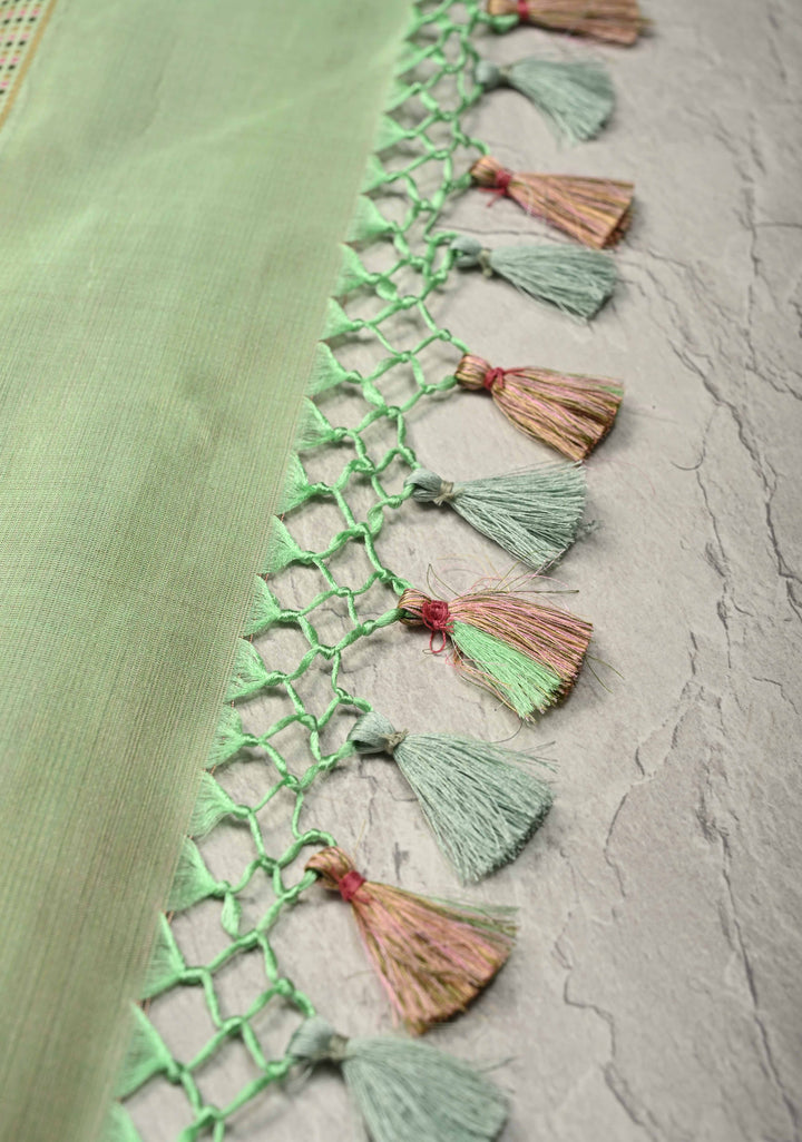Pista Green Tanchoi Banarasi Saree in Pure Silk Satin and Meenakari Floral Brocade and Border | SILK MARK CERTIFIED